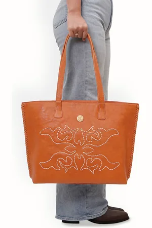 Hidesign Textured Leather Shopper Shoulder Bag with Cut Work