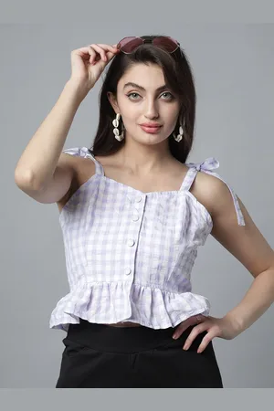 DressBerry Checked Cotton Peplum Crop Top