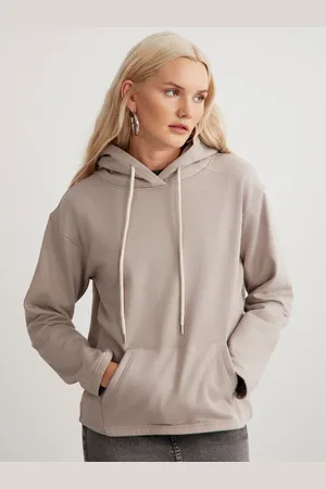Grimelange Women Solid Hooded Sweatshirt