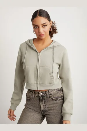 Grimelange Women Solid Hooded Sweatshirt