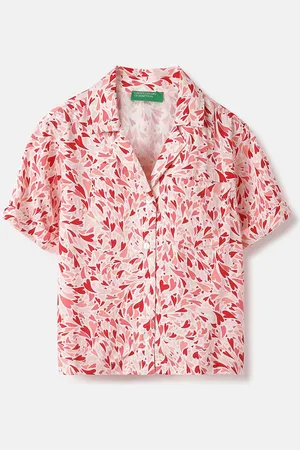 Benetton Girls Cuban Collar Abstract Printed Casual Shirt