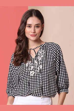 Chemistry Women Tic Tac Dot Printed Tie Up Neck Top