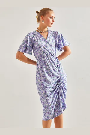 Bianco Lucci Floral Printed Flared Sleeve Wrap Dress