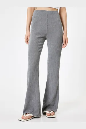 Koton Women Striped Flared High-Rise Parallel Trousers