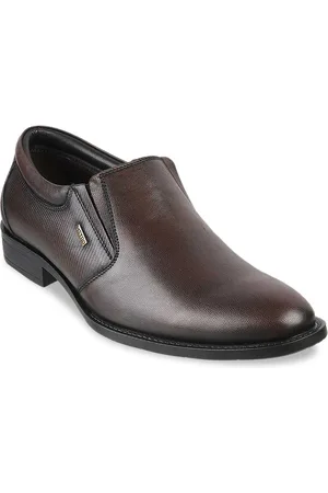 Metro Men Brown Solid Formal Slip-Ons