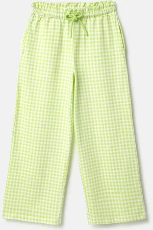 Benetton Girls Checked Relaxed Pure Cotton Parallel Trousers