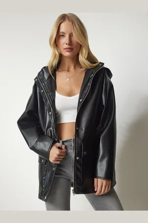 Happiness istanbul Leather Hooded Jacket