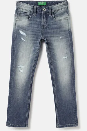 Benetton Boys Mid-Rise Slim Fit Mildly Distressed Heavy Fade Jeans
