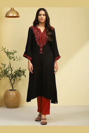 Biba Floral Yoke Design Flared Sleeves Straight Kurta