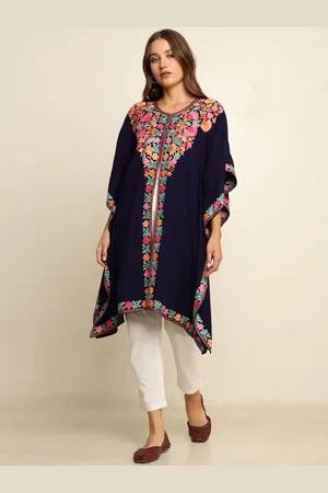CRAFTBAZAR Floral Embroidered Flared Sleeves Kaftan Kurta