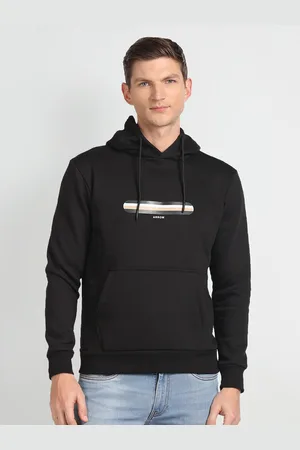 Arrow Graphic Printed Hooded Cotton Pullover Sweatshirt