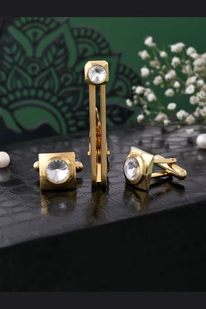 Voylla Men Stone studded Tie Pin & Cufflinks Accessory Gift Set