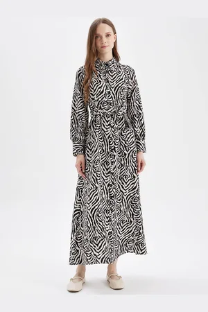 DeFacto Women Animal Printed Mock Neck Maxi Dress