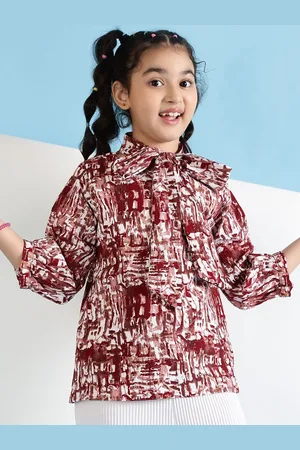 BAESD Girls Abstract Printed Tie-Up Neck Top