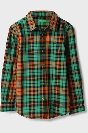 Benetton Boys Classic Spread Collar Tartan Checked Cotton Casual Shirt