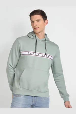 Arrow Typography Printed Hooded Pullover Sweatshirt