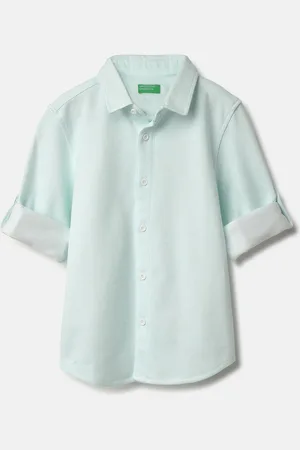 Benetton Boys Classic Spread Collar Solid Cotton Casual Shirt