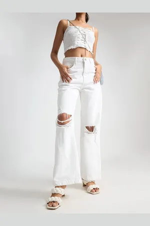 FREAKINS Women Cotton Wide Leg High-Rise Highly Distressed Stretchable Jeans