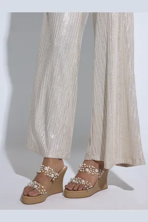 CAÏ Embellished Beaded Clear Strap Open Toe Wedge Heel Sandals