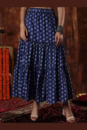 NEUDIS Women Floral-Printed Pure Cotton Tiered Maxi Skirt