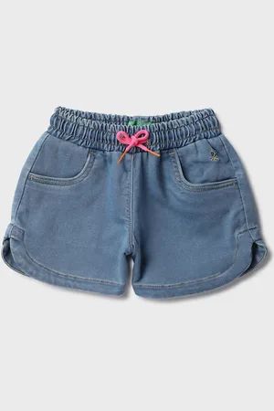 Benetton Girls Washed High-Rise Denim Shorts
