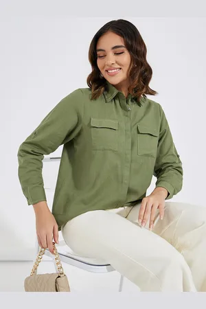 Styli Women Solid Regular Fit Long Sleeves Shirt With Contrast Stitch Detail