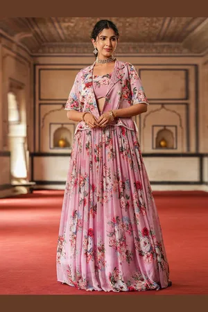 SCAKHI Floral Printed Beads & Stones Ready to Wear Lehenga & Blouse