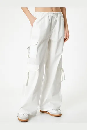 Koton Women Flared Low-Rise Pure Cotton Cargo Trousers