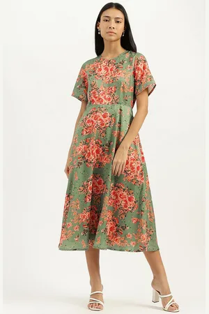 Benetton Floral Printed A-Line Midi Dress