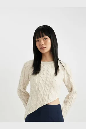 DeFacto Women Cable Knit Ribbed Crop Pullover