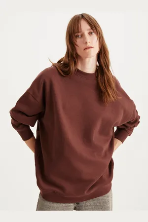 Grimelange Women Solid Round Neck Sweatshirt
