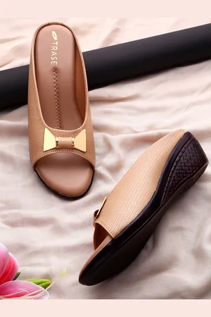 TRASE Textured Embellished Open Toe Wedges