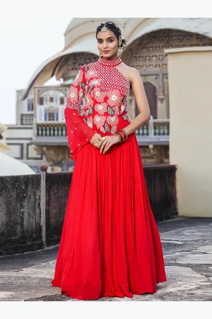 SCAKHI Embellished Gathered One Shoulder Ethnic Dress