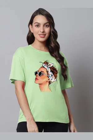 Kanvin Women Graphics Printed Round Neck Regular Sleevess Pure Cotton Lounge Tshirts