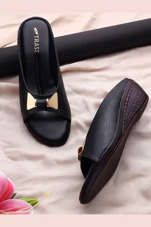 TRASE Textured Embellished Open Toe Wedges