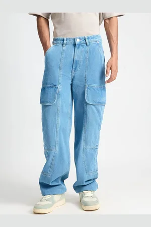 FREAKINS Men Relaxed Fit High-Rise Clean Look Pure Cotton Cargo Jeans