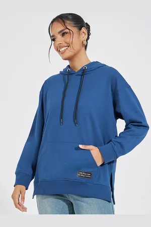 Styli Women Oversized Fit Long Line With Side Slit- Hoodie With Badge