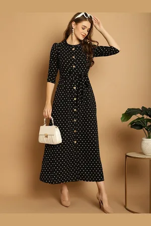 La Zoire Women Polka Dot Print Crepe Fit & Flare Maxi Dress