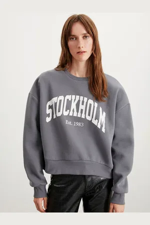 Grimelange Women Typography Printed Sweatshirt