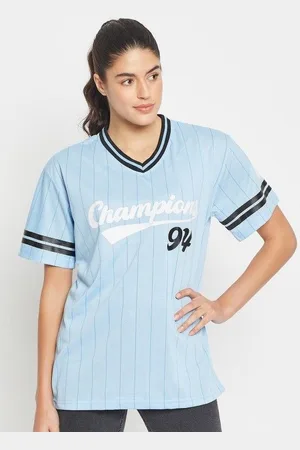 Skidlers Women Striped V-Neck Cotton Oversized T-Shirt