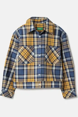 Benetton Girls Classic Spread Collar Tartan Checked Cotton Casual Shirt