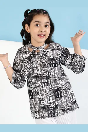 BAESD Girls Abstract Printed Tie-Up Neck Top