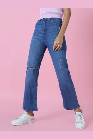 SHOWOFF Women Blue Wide Leg Slash Knee Light Fade Stretchable Jeans
