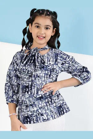 BAESD Girls Abstract Printed Tie-Up Neck Top