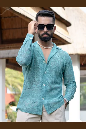 Tistabene Men Comfort Solid Crochet Casual Shirt