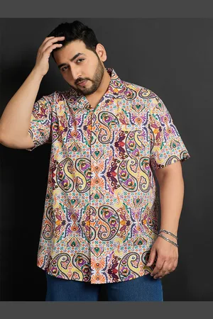 Bigbanana Plus Size Floral Printed Cuban Collar Cotton Casual Shirt