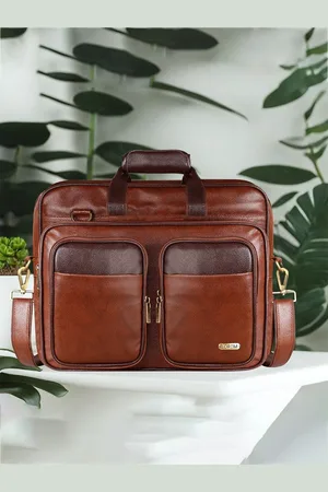 Lorem Men Textured Tan & Brown Color Faux Leather 28L Messenger Bag For Men