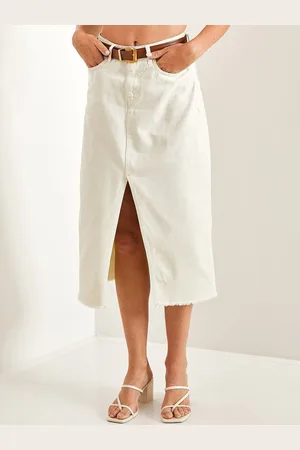 Bianco Lucci Pure Cotton Front Slit Straight Midi Skirt