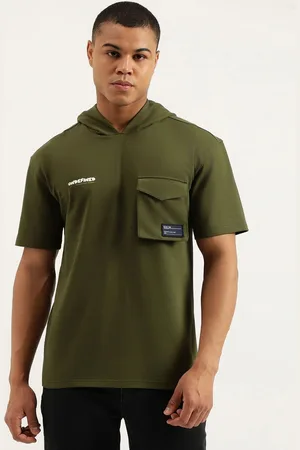 Benetton Men Hooded Pure Cotton Pockets Boxy T-shirt