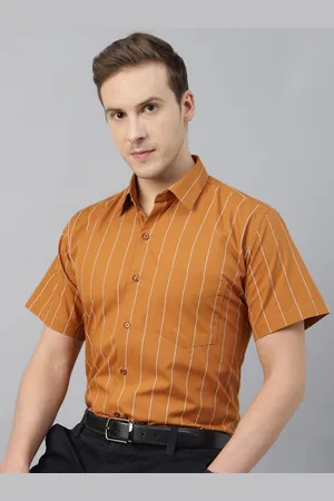 HANCOCK Men Spread Collar Vertical Striped Cotton Slim Fit Formal Shirt